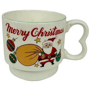 VTG Homco Merry Christmas Santa Mug With Toy Bag Stacking Japan Retro Holiday